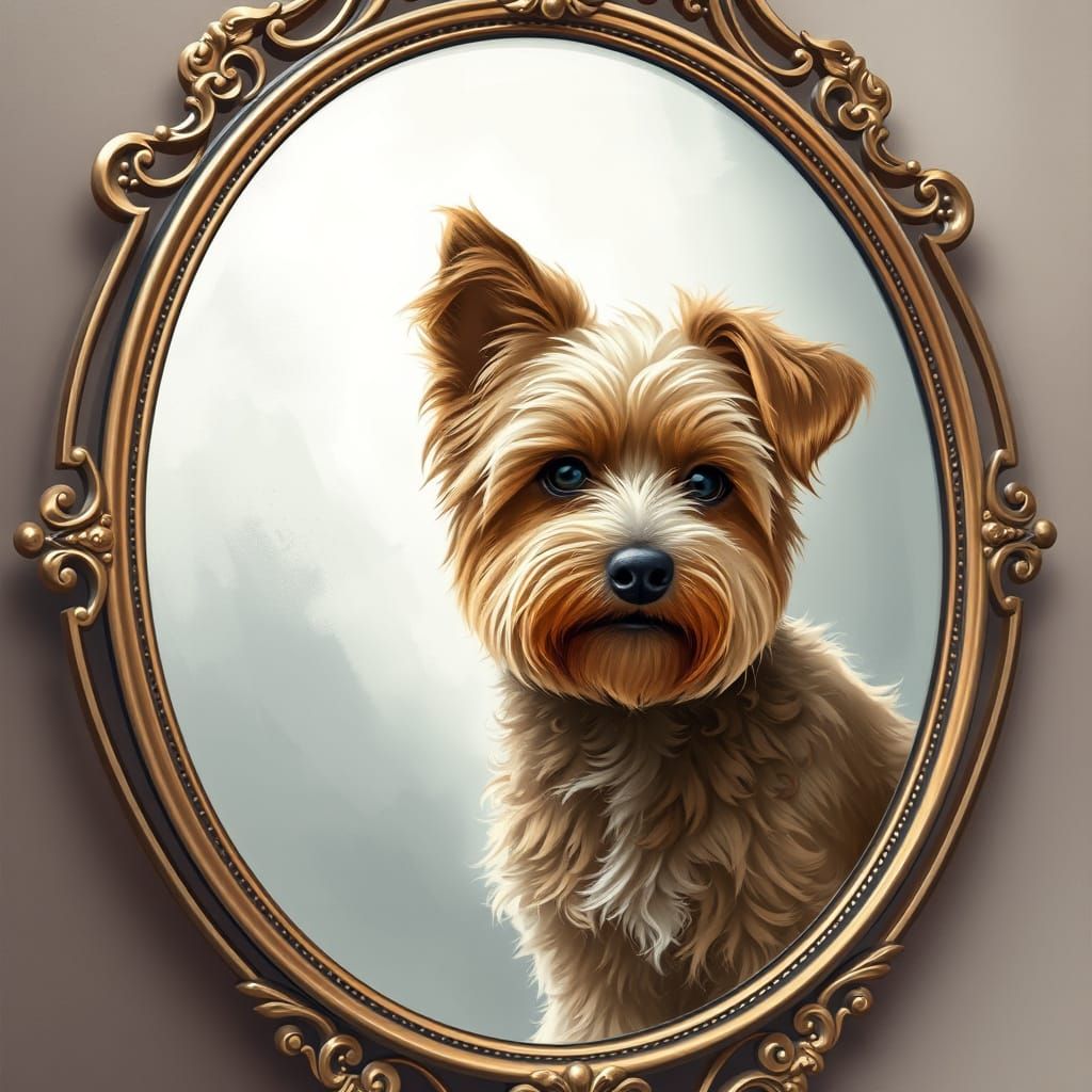 Whimsical Dog Reflects in Elegant Mirror