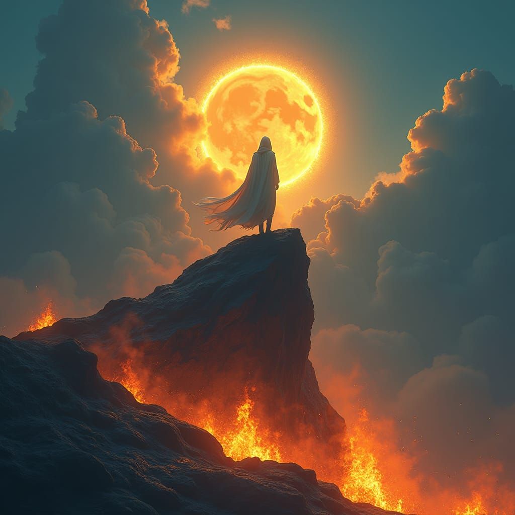 Fireproof Figure Amidst Inferno: Fantasy Concept Art