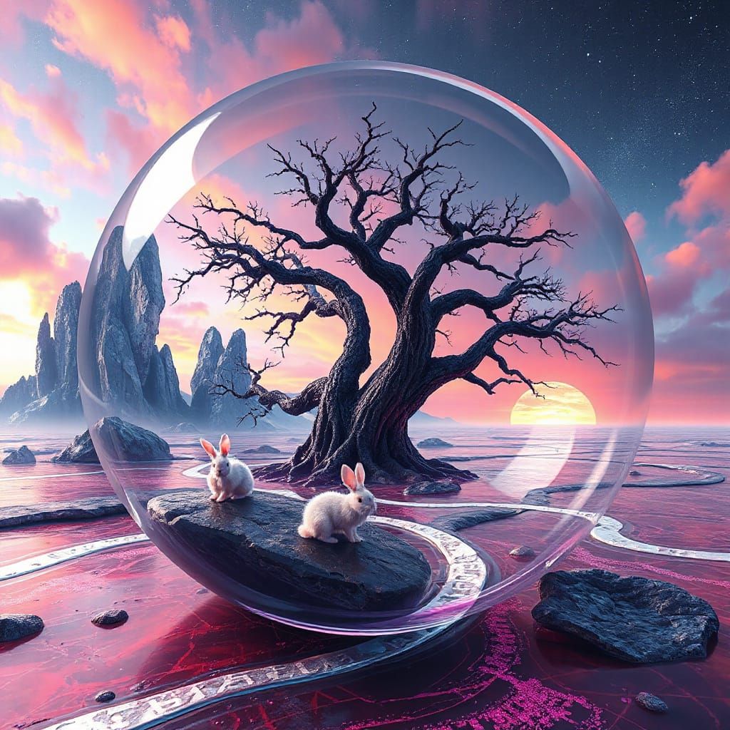 Cyberpunk Dreamscapes in Glass Orb