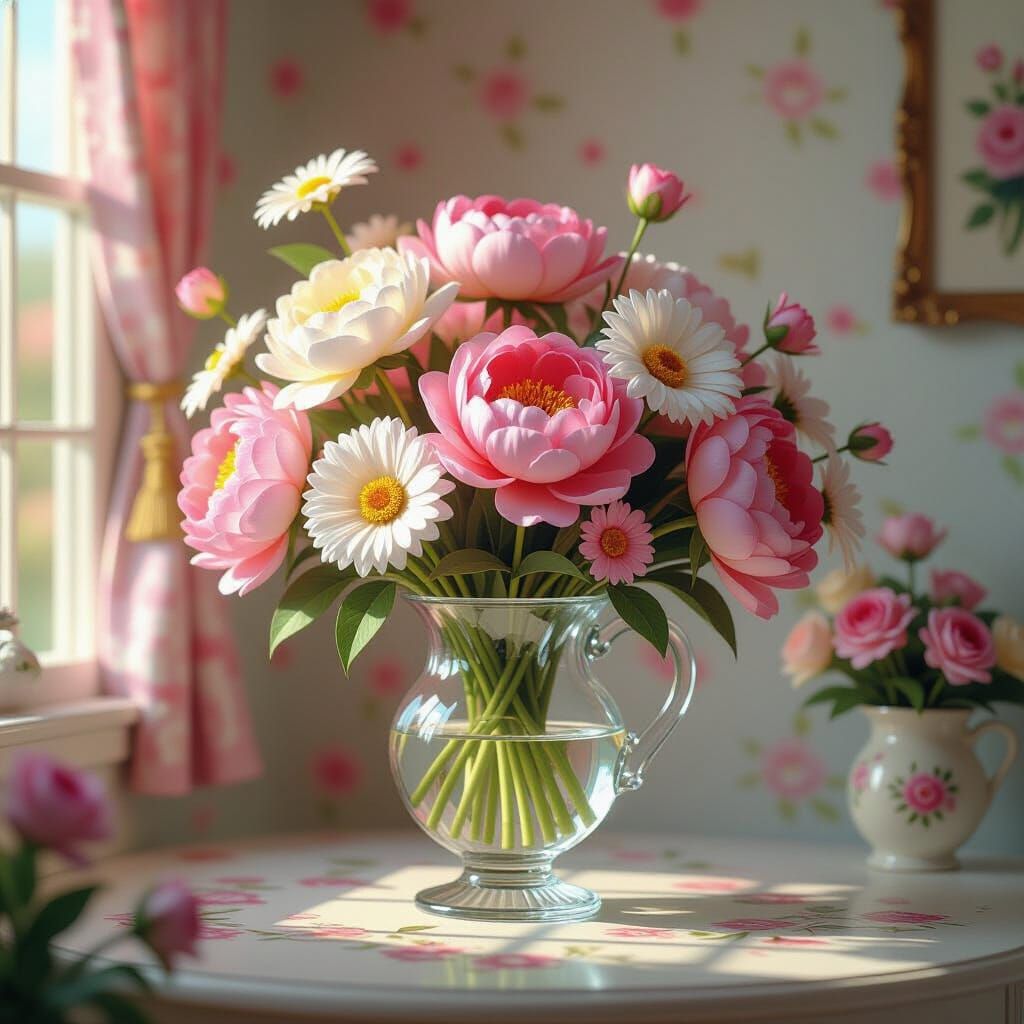 Candy-Inspired Flowers in a Dollhouse: Digital Illustration