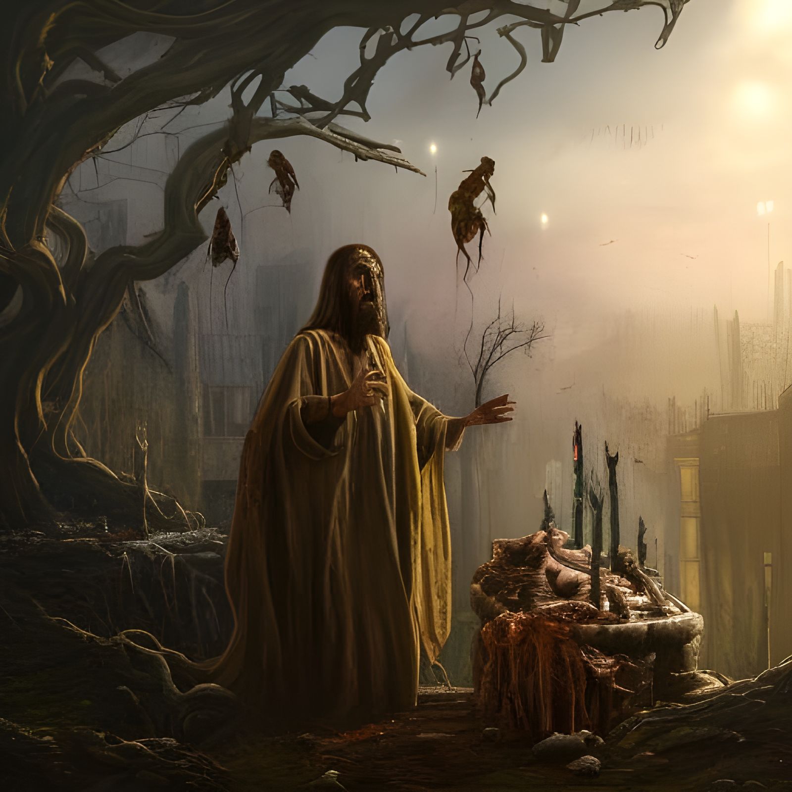 Rotting Zombie Jesus Last Supper: Detailed Matte Painting