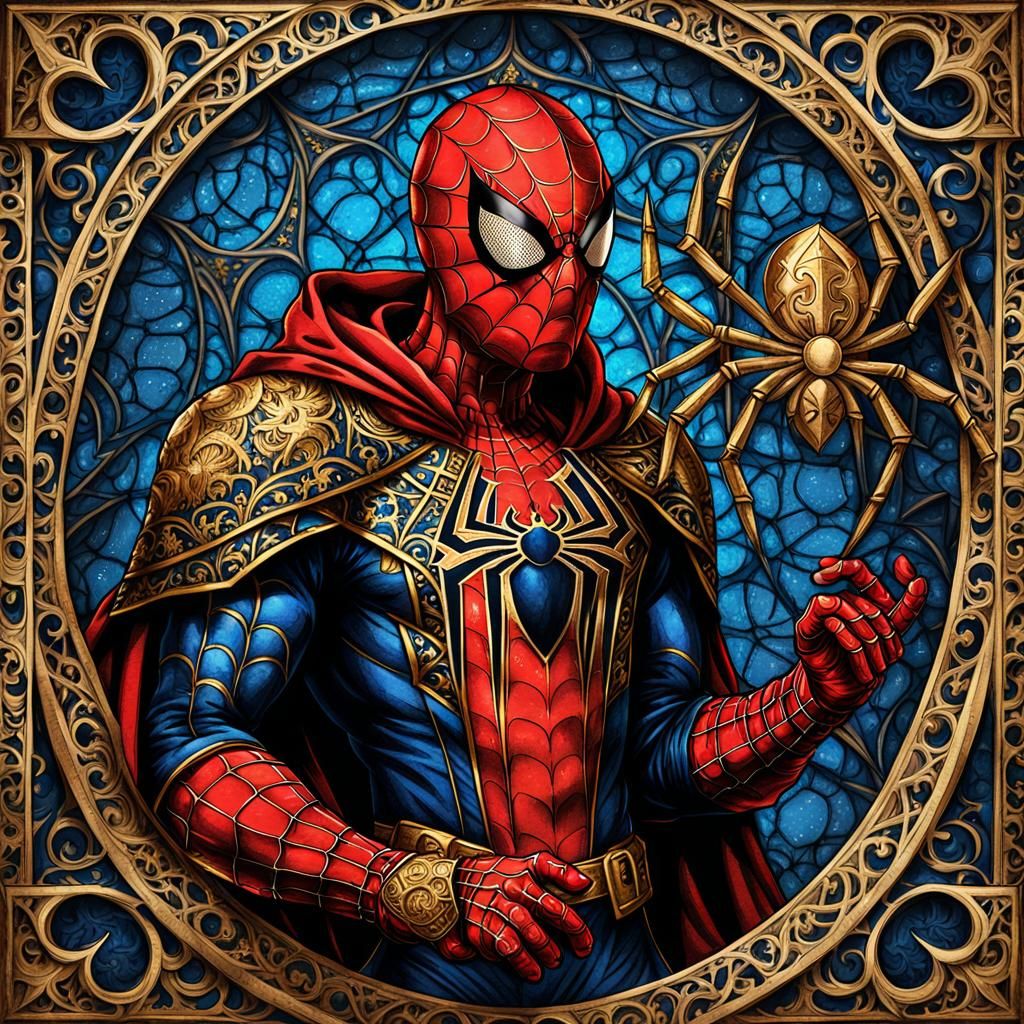 Spiderman as Medieval Knight in Illuminated Manuscript