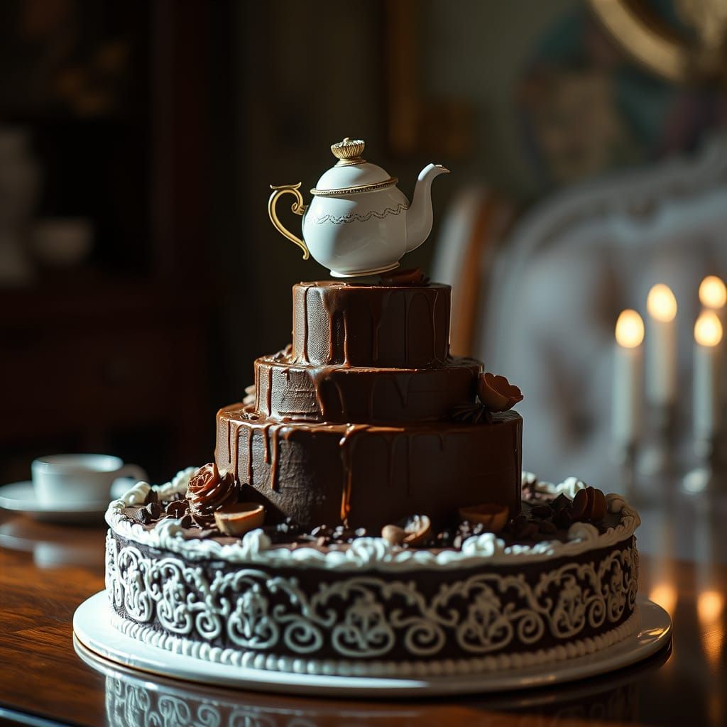 Spectacular Chocolate Illusion Cake with Floating Teapot