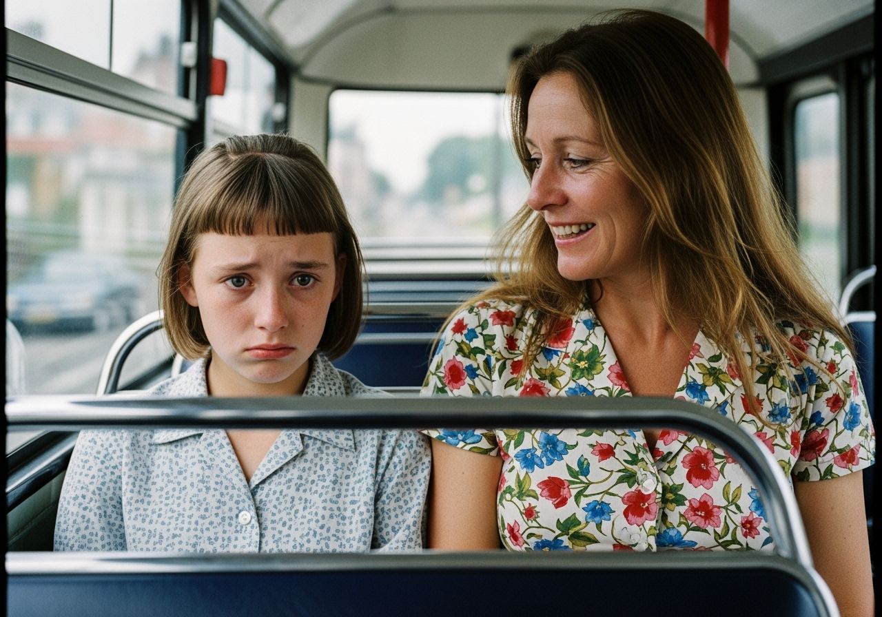 Sad Girl on Bus in 1980s Style