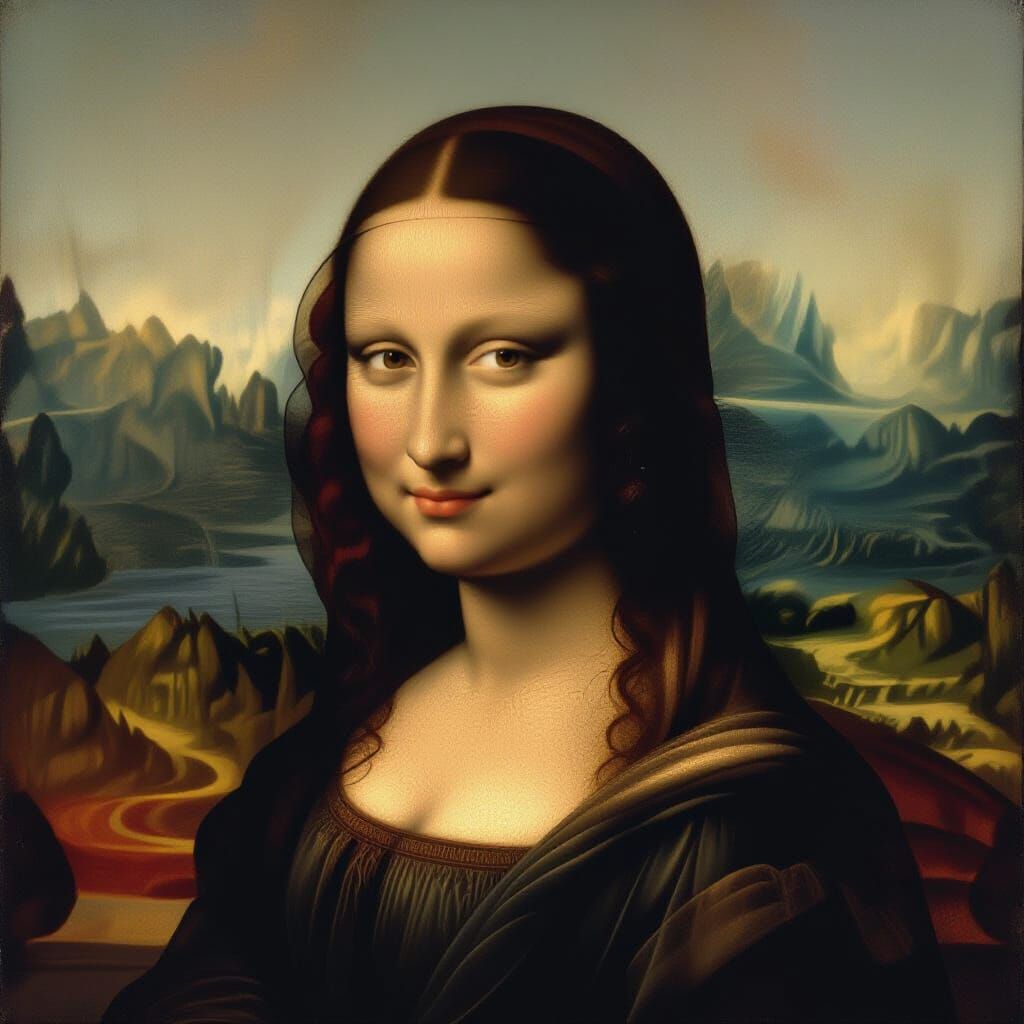 Woman's Portrait with Subtle Smile and Hazy Landscape
