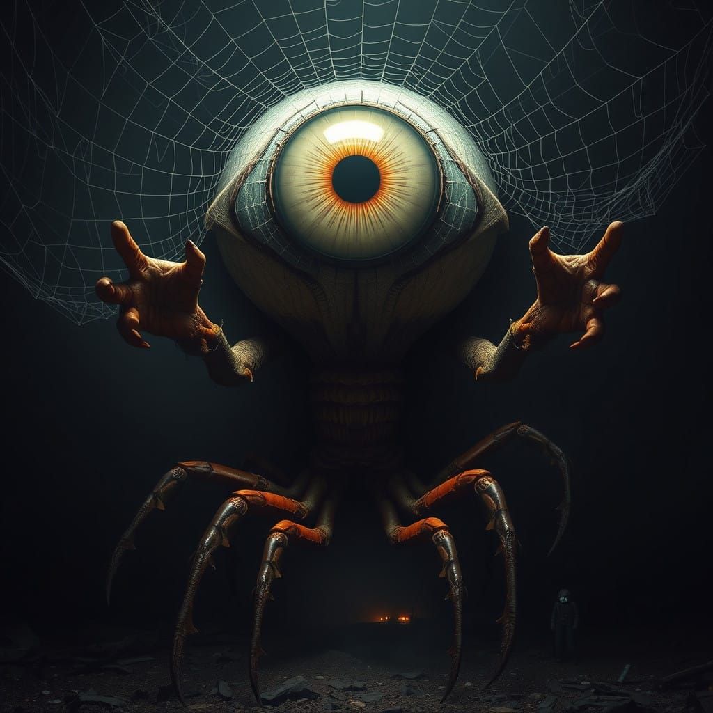 Colossal Spiderweb Eye with Grotesque Torso and Scorpion Leg...