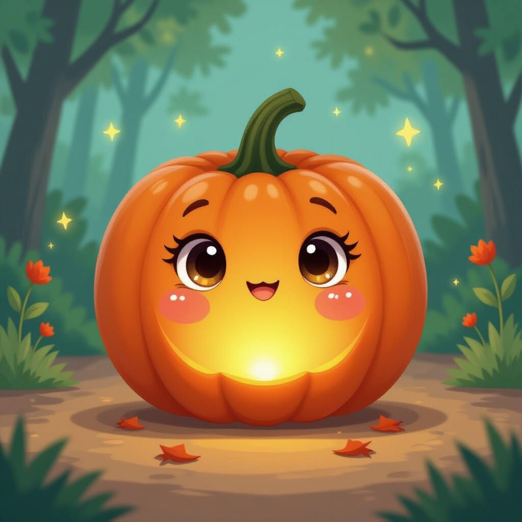 Cute Pumpkin Transforms into Heart for Valentine's Day Carto...