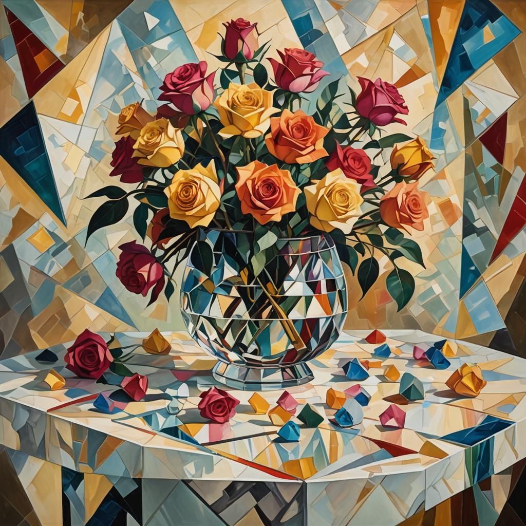 Cubist Still Life of Abstracted Roses