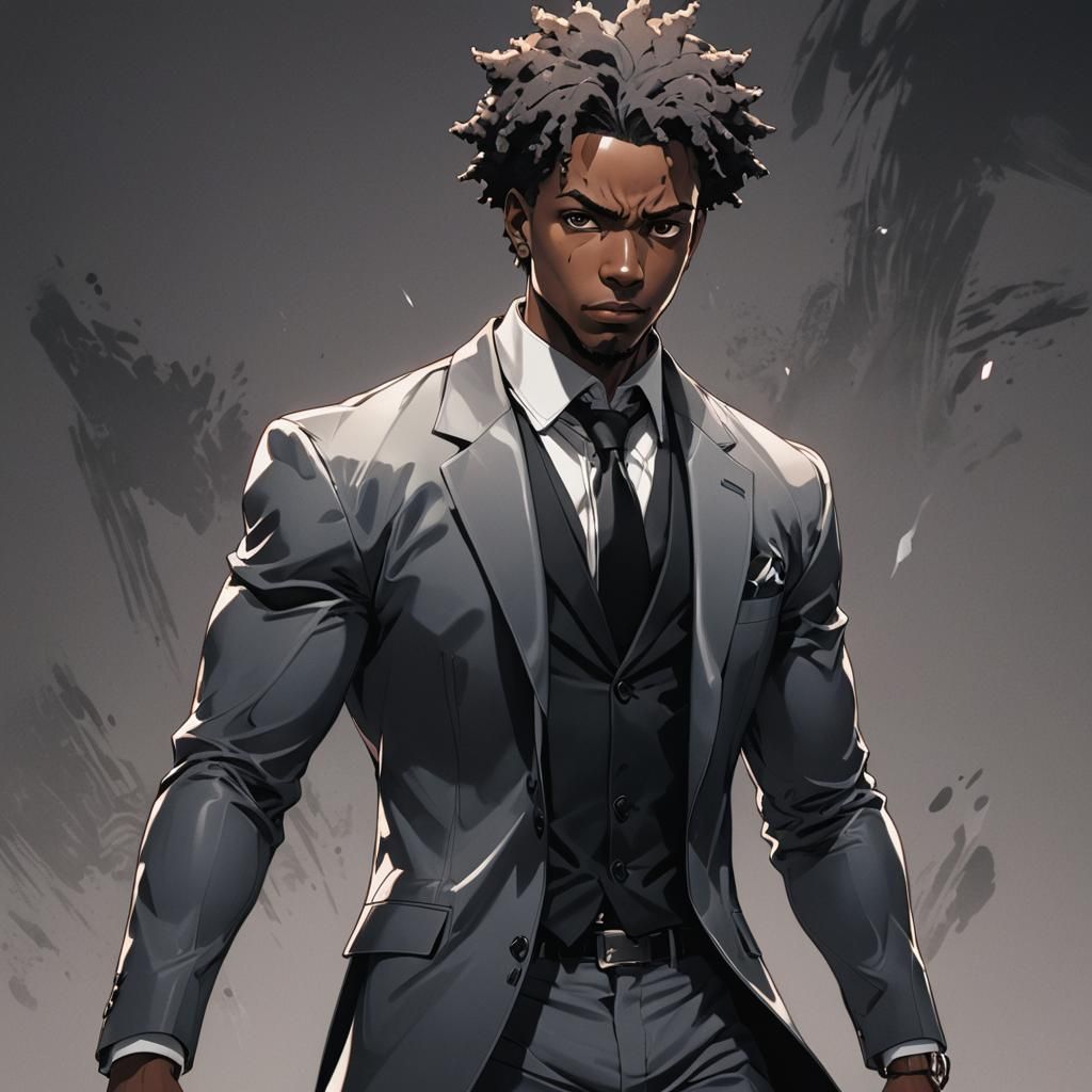Anime Style Black Man in Suit Portrait