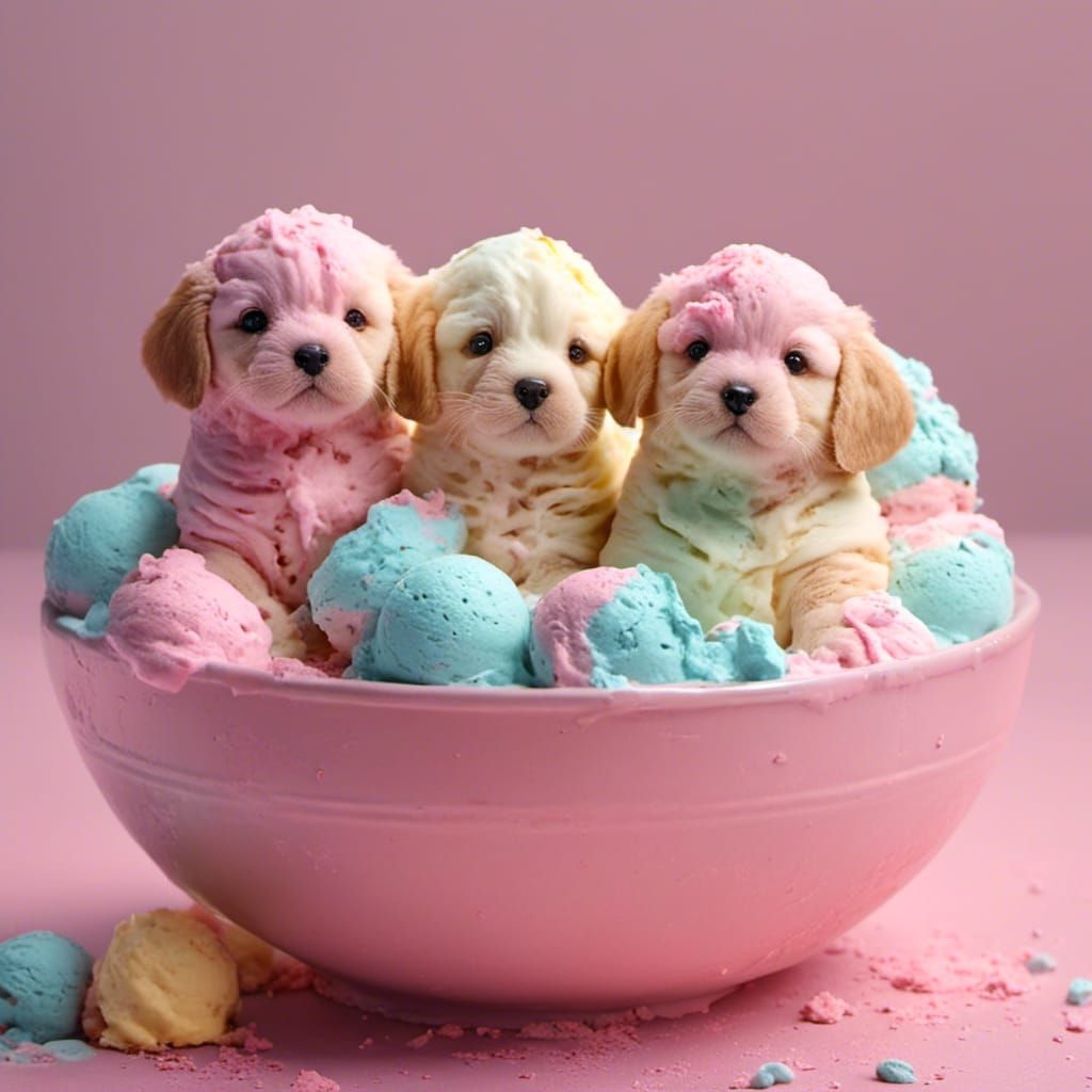 Cute Puppies in an Ice Cream Bowl