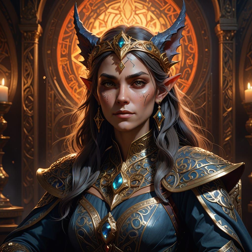 Regal Half Elf Half Goblin Queen in Triadic Colors