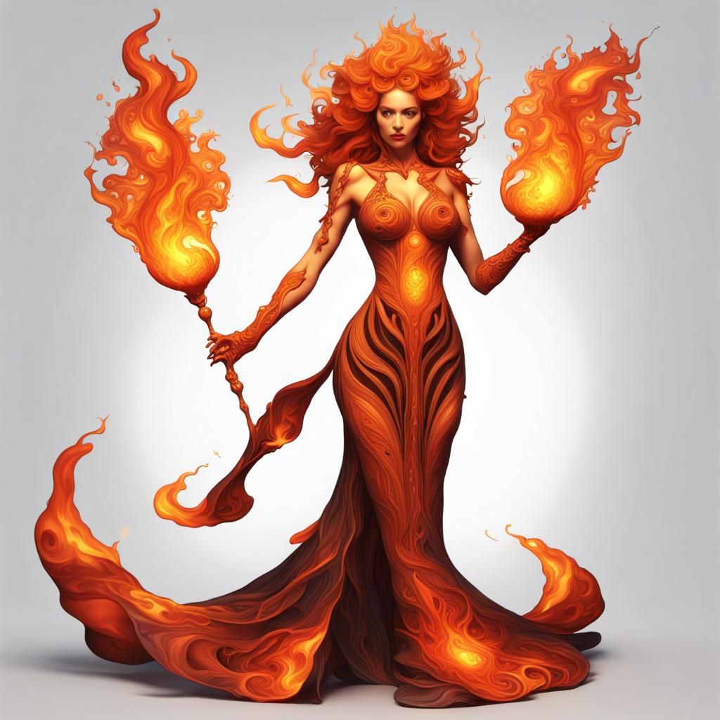 Fiery Feminine Elemental in Fractal Abstract Style