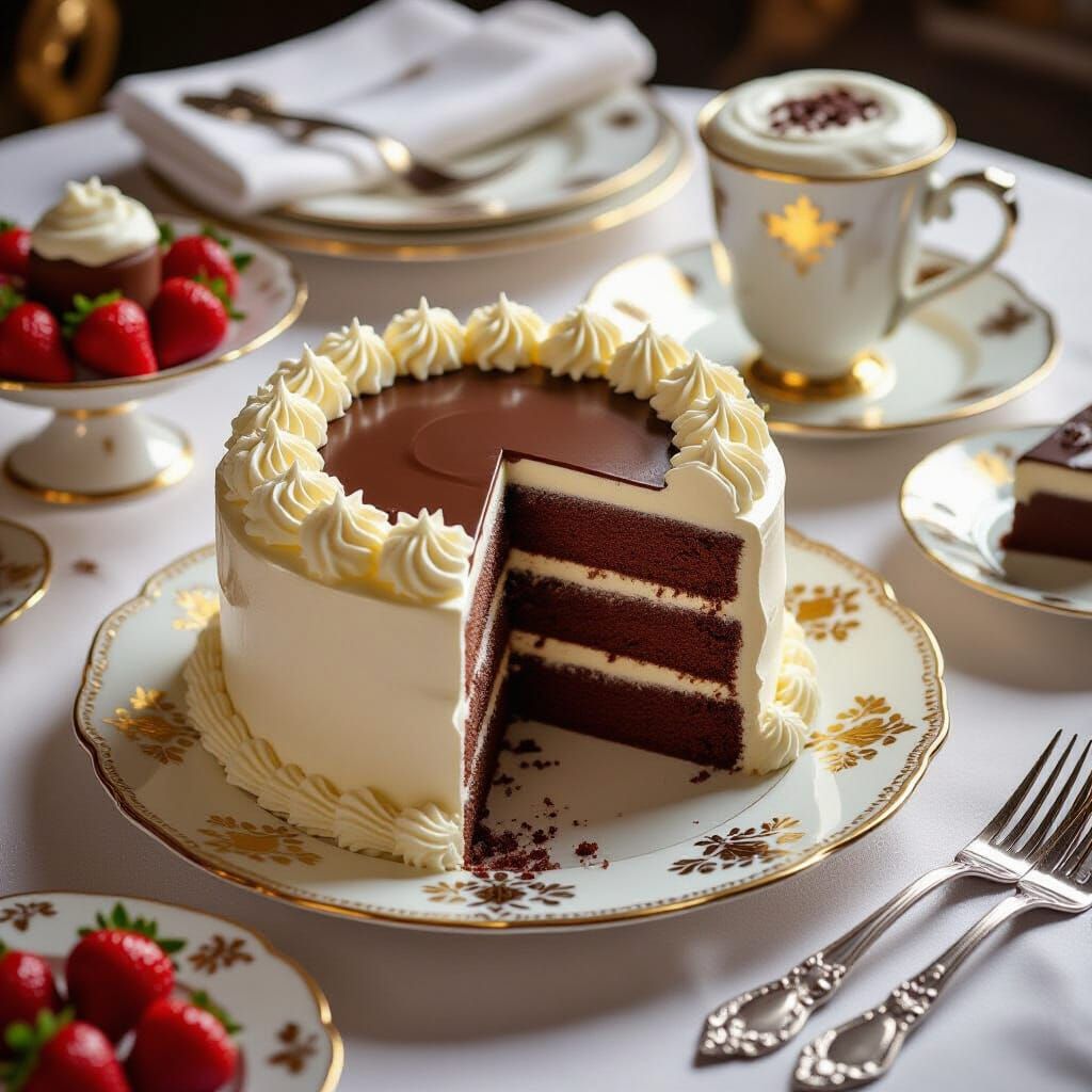 Ultra-Realistic Chocolate Cake in Louis XV Style