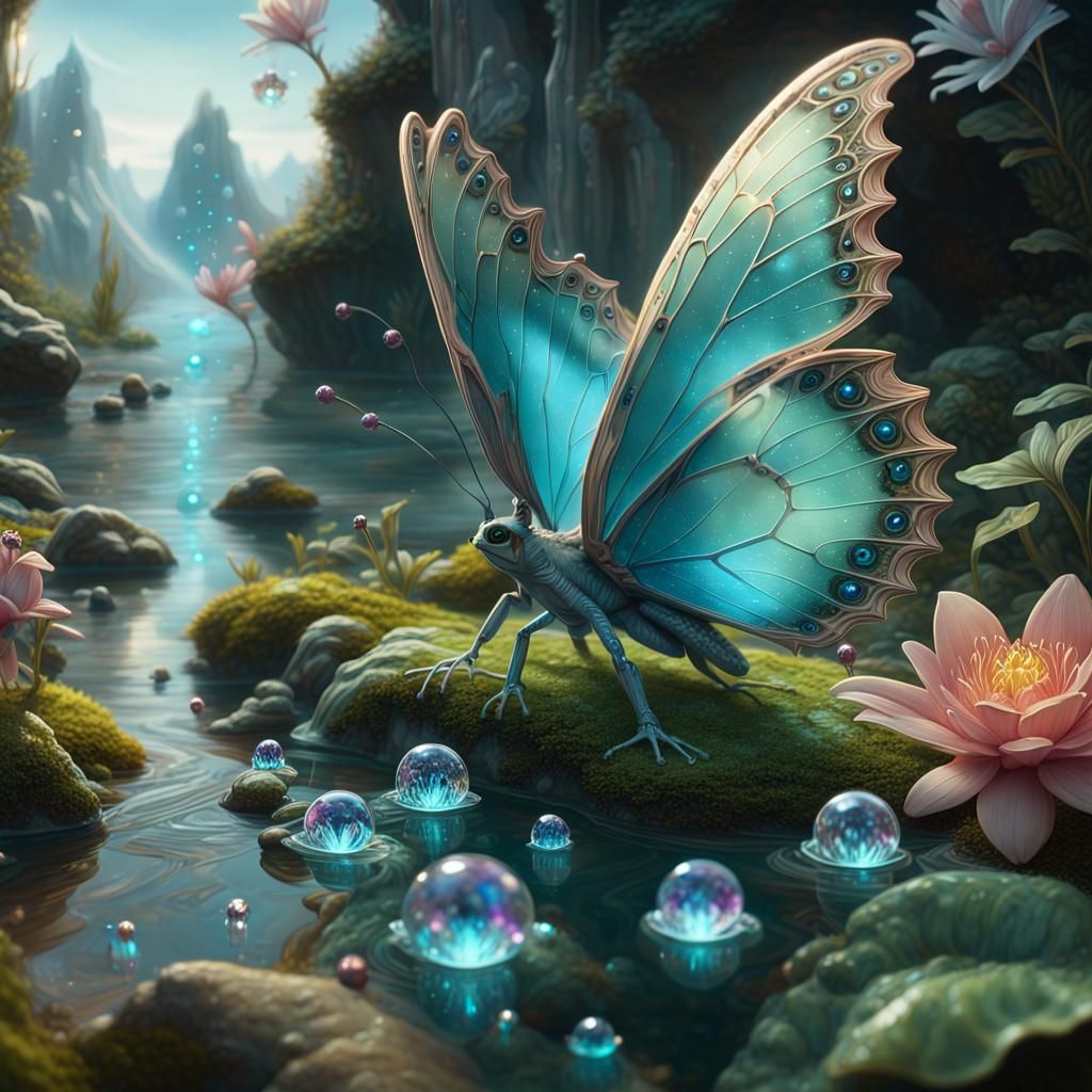 Bioluminescent Butterfly Frogs and Elves: 3D Render