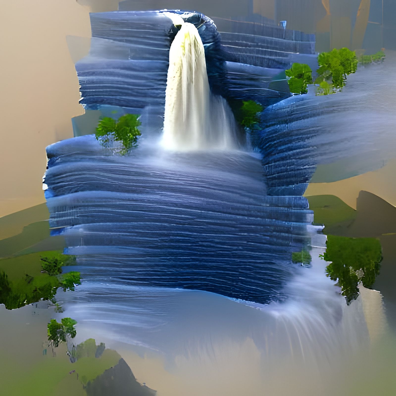 Majestic Waterfall in a Lush Landscape