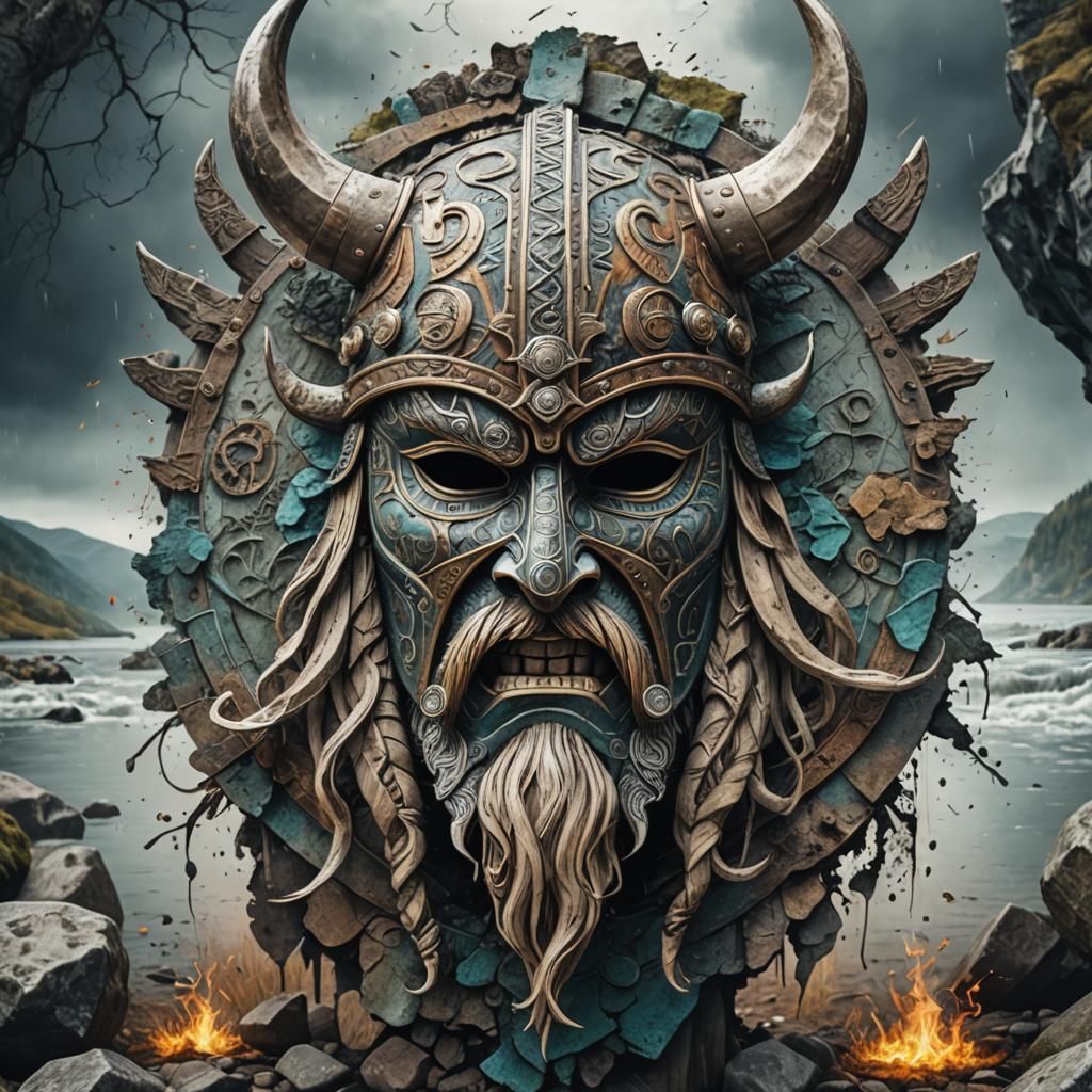 Stunning Viking Mask with Magic on River Bank
