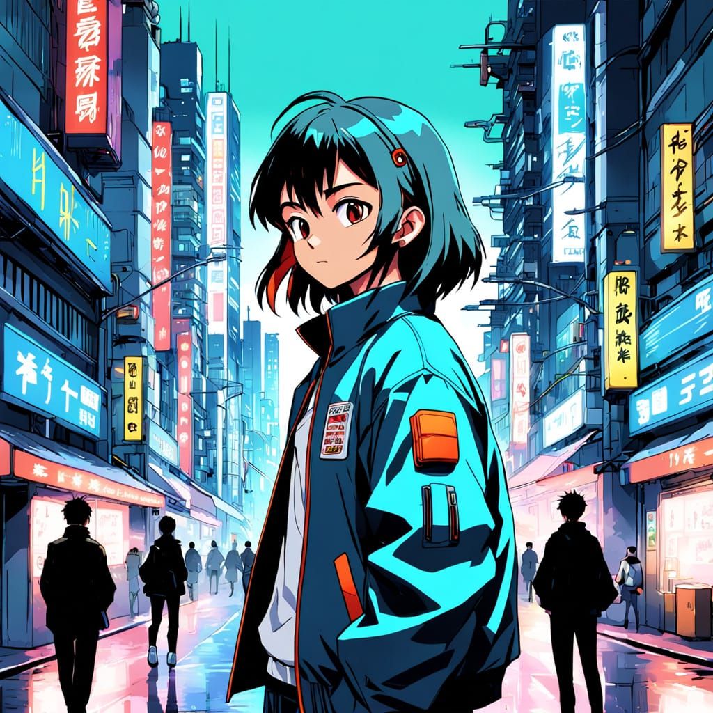 Cyberpunk Cityscape in Neo Tokyo Pop Style