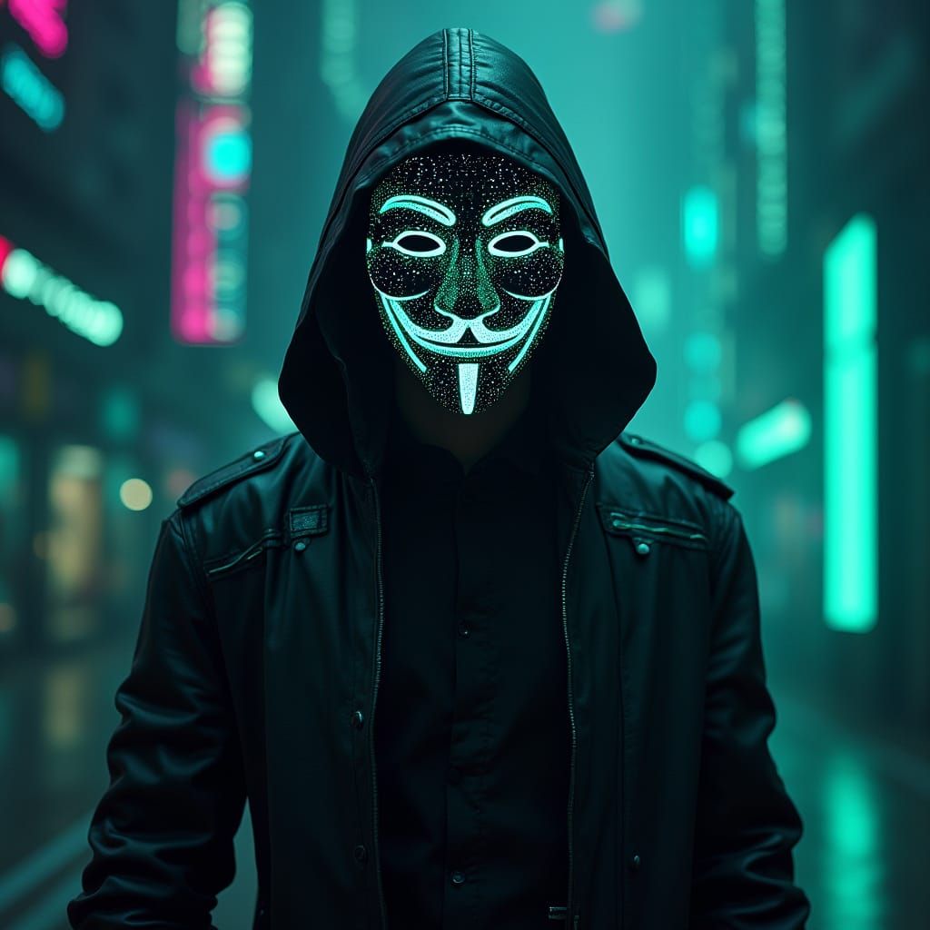 Cyberpunk Hacker in Neon-Infused, High-Tech Rebellion