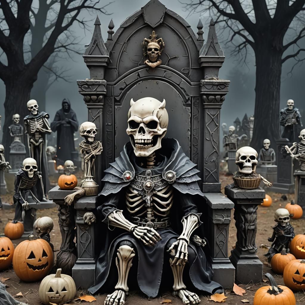 Werewolf King on Throne with Skeleton Subjects