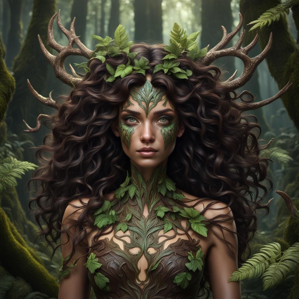 Forest Nymph with Dark Hair: Fantasy Art