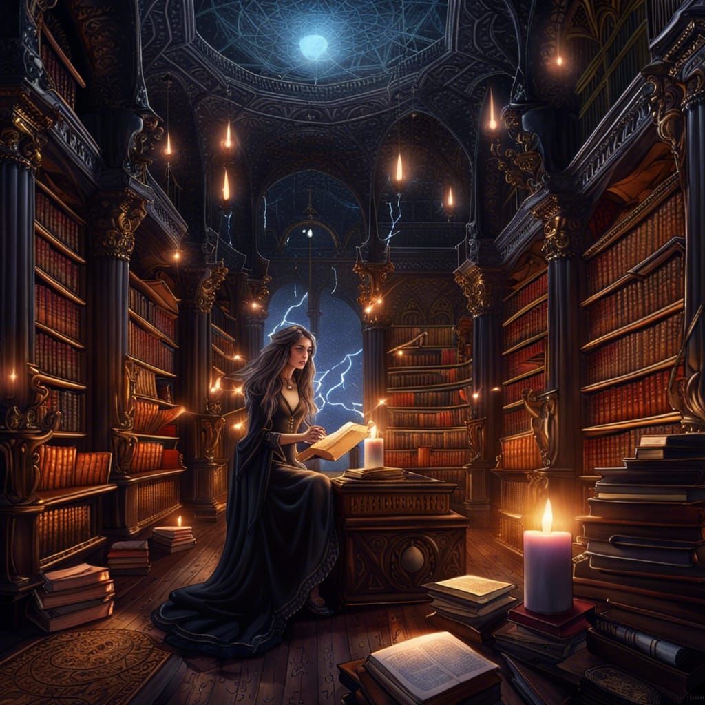 Dark Enchantress Studies Magic in Grand Library