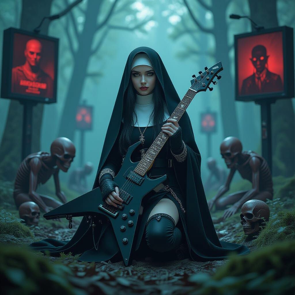 Nun-like Girl in Dark Forest, Biomechanical Style