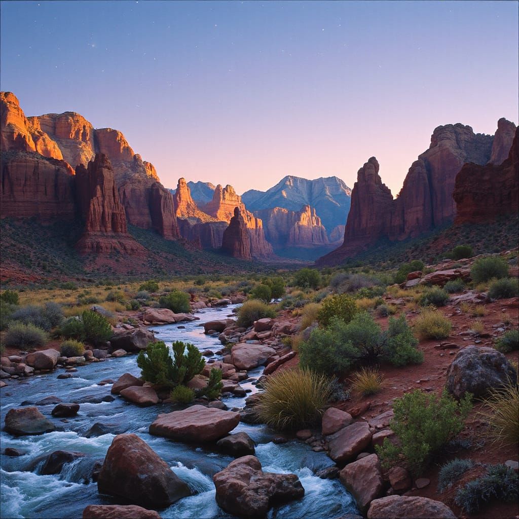 Desert Cathedral in Red Rock Landscape, Hudson River Style