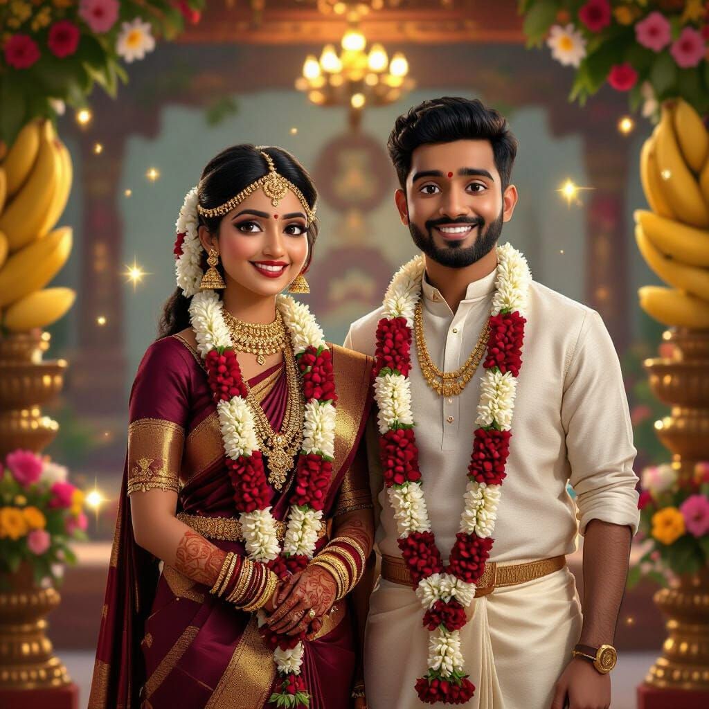Tamil Wedding Joy: 3D Cartoon Style Celebration
