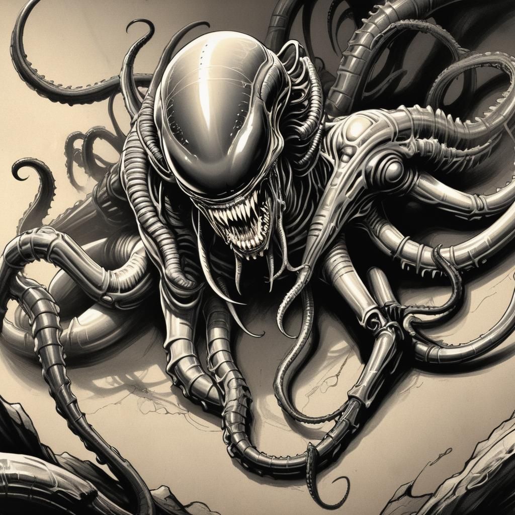 Xenomorph in Extreme Low Angle Comic Art