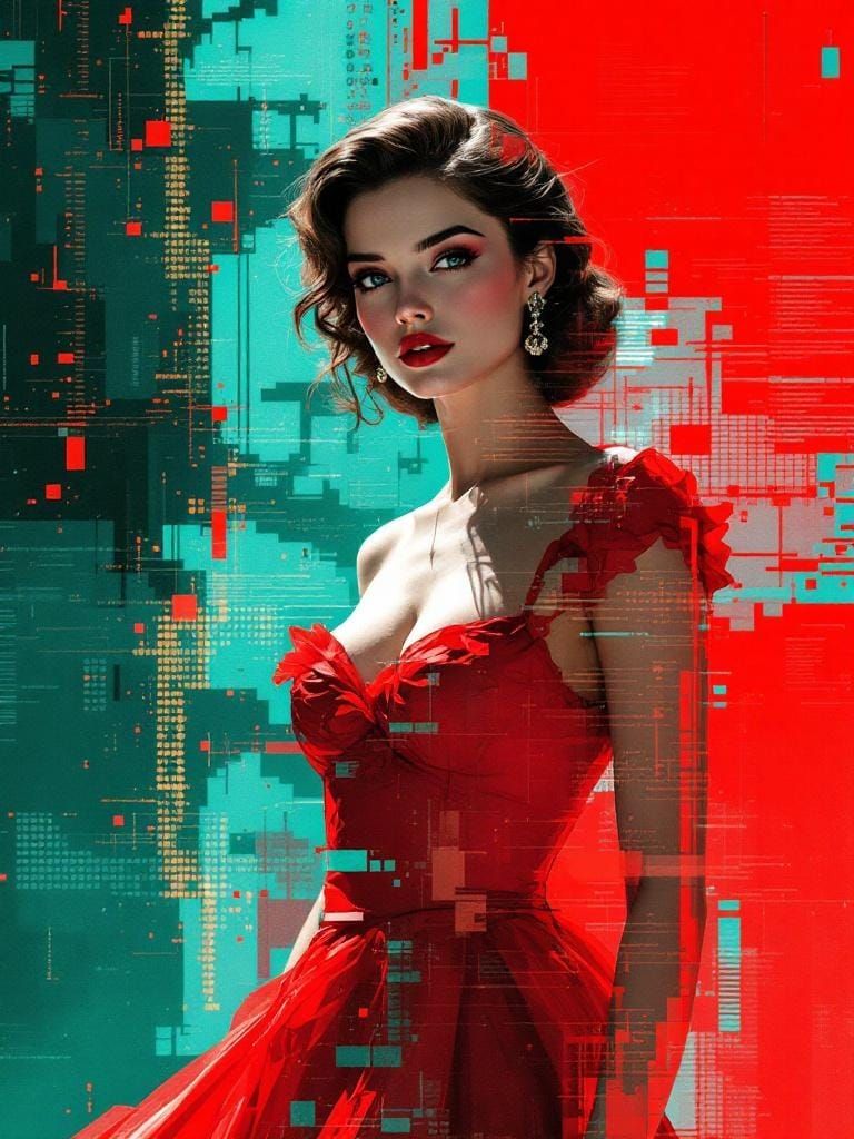 1950s Pin-Up with Quantum Glitch Art