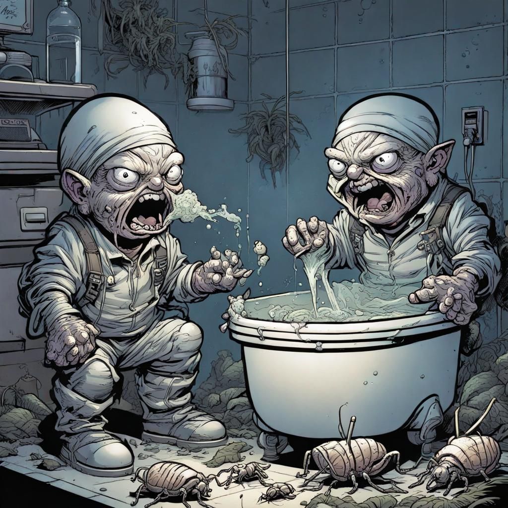 Gross Midget Eating Bugs in Comic Book Art