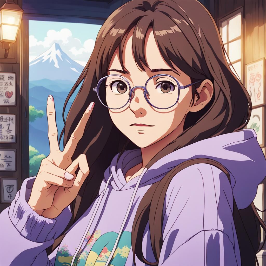 Anime Girl in Lilac Hoodie, Ghibli Style