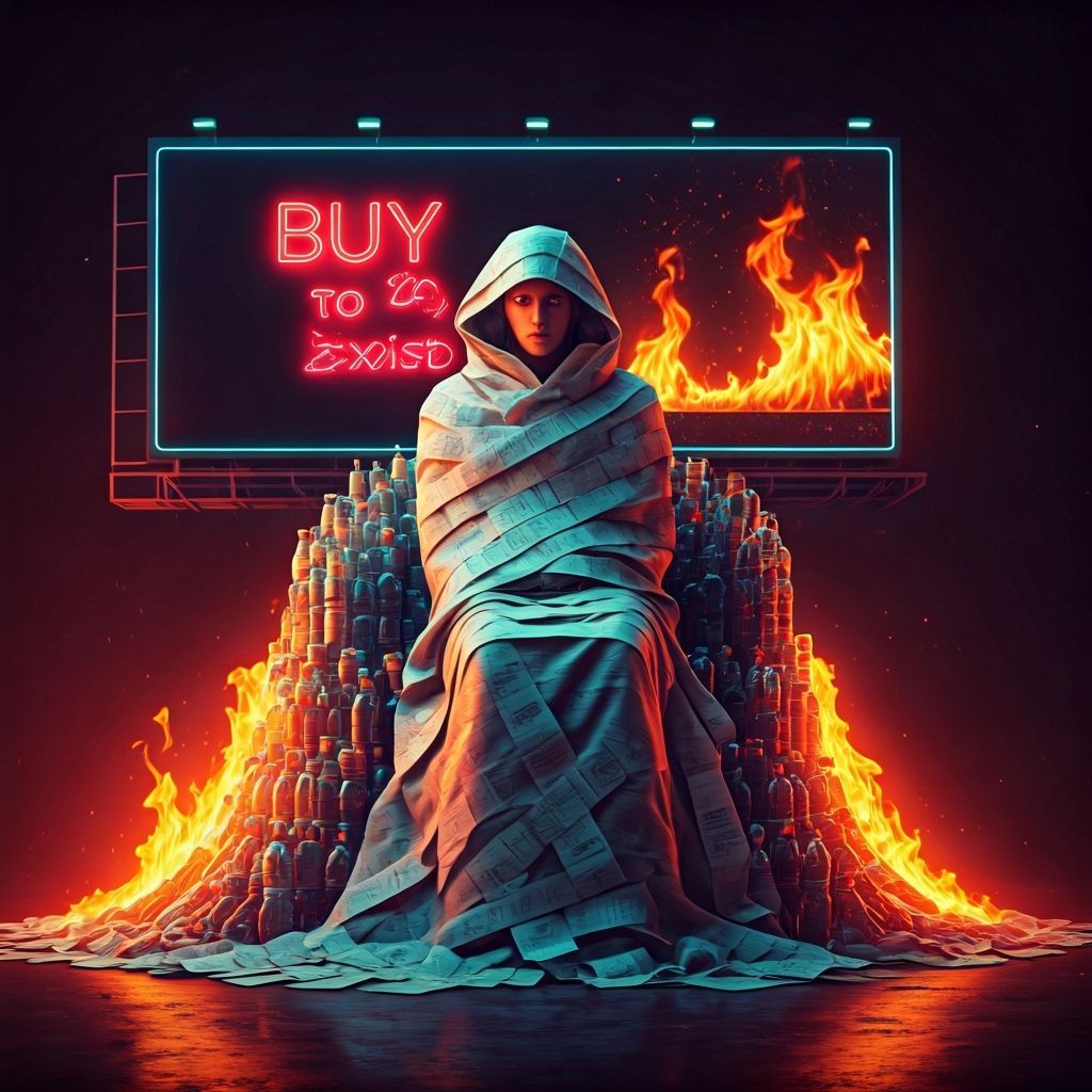 Dystopian Androgynous Figure on Plastic Throne in Pop-Art