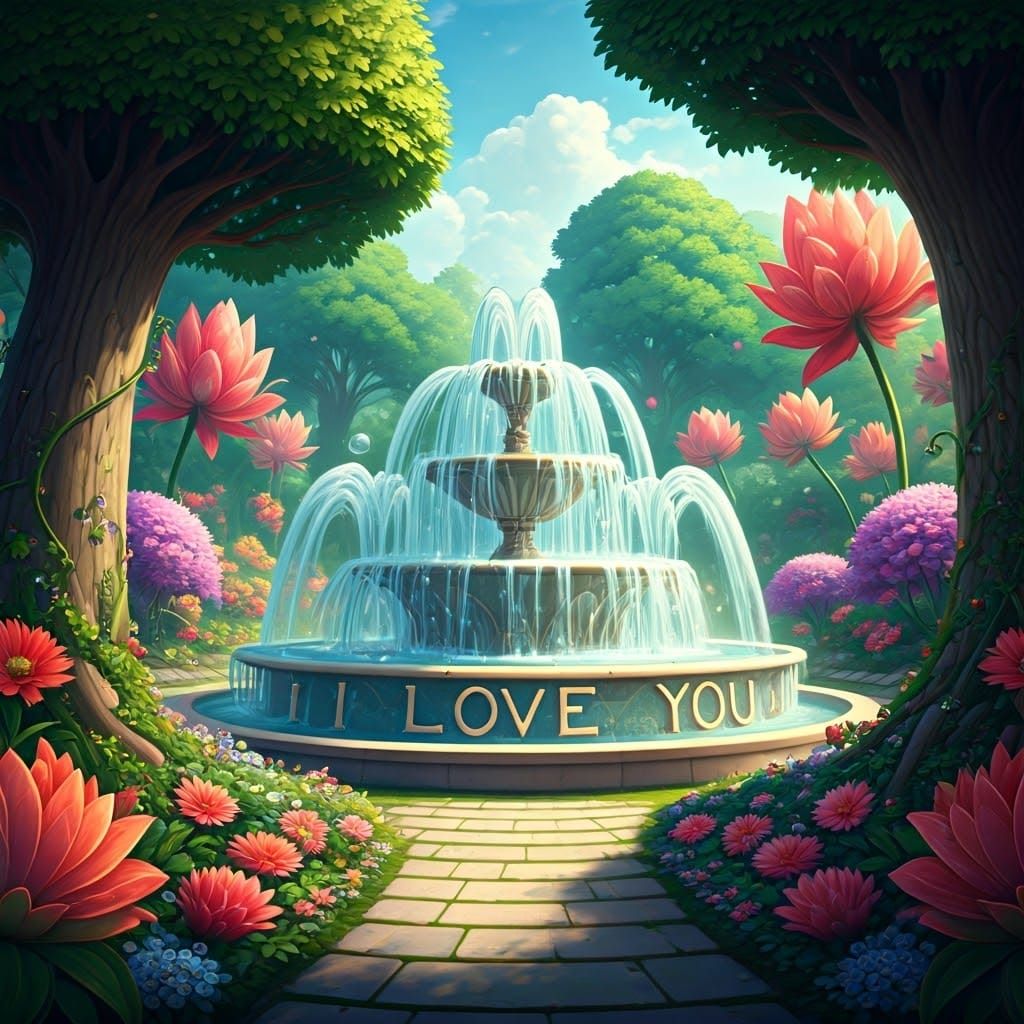Fantasy Garden Fountain Spells I Love You