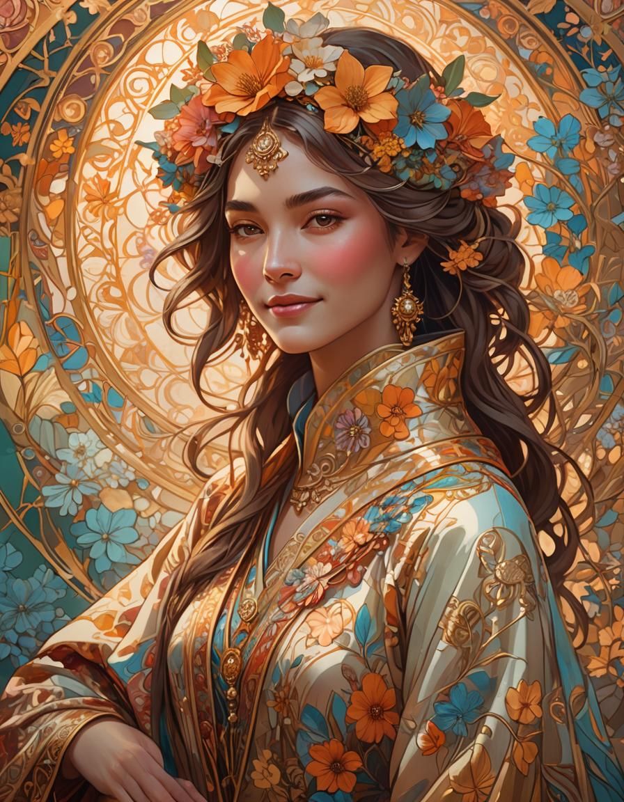 Radiant Woman Portrait in Art Nouveau Style