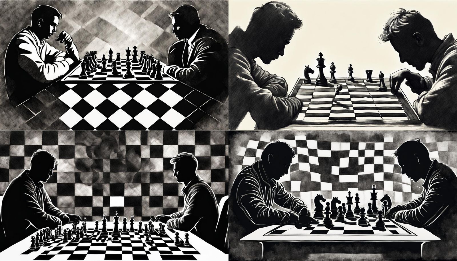 Chess Game in Charcoal Drawing Style