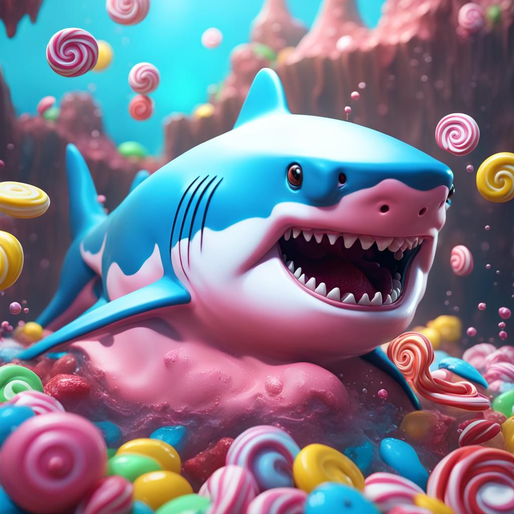 Fantastical Candy Shark in Detailed Digital Painting