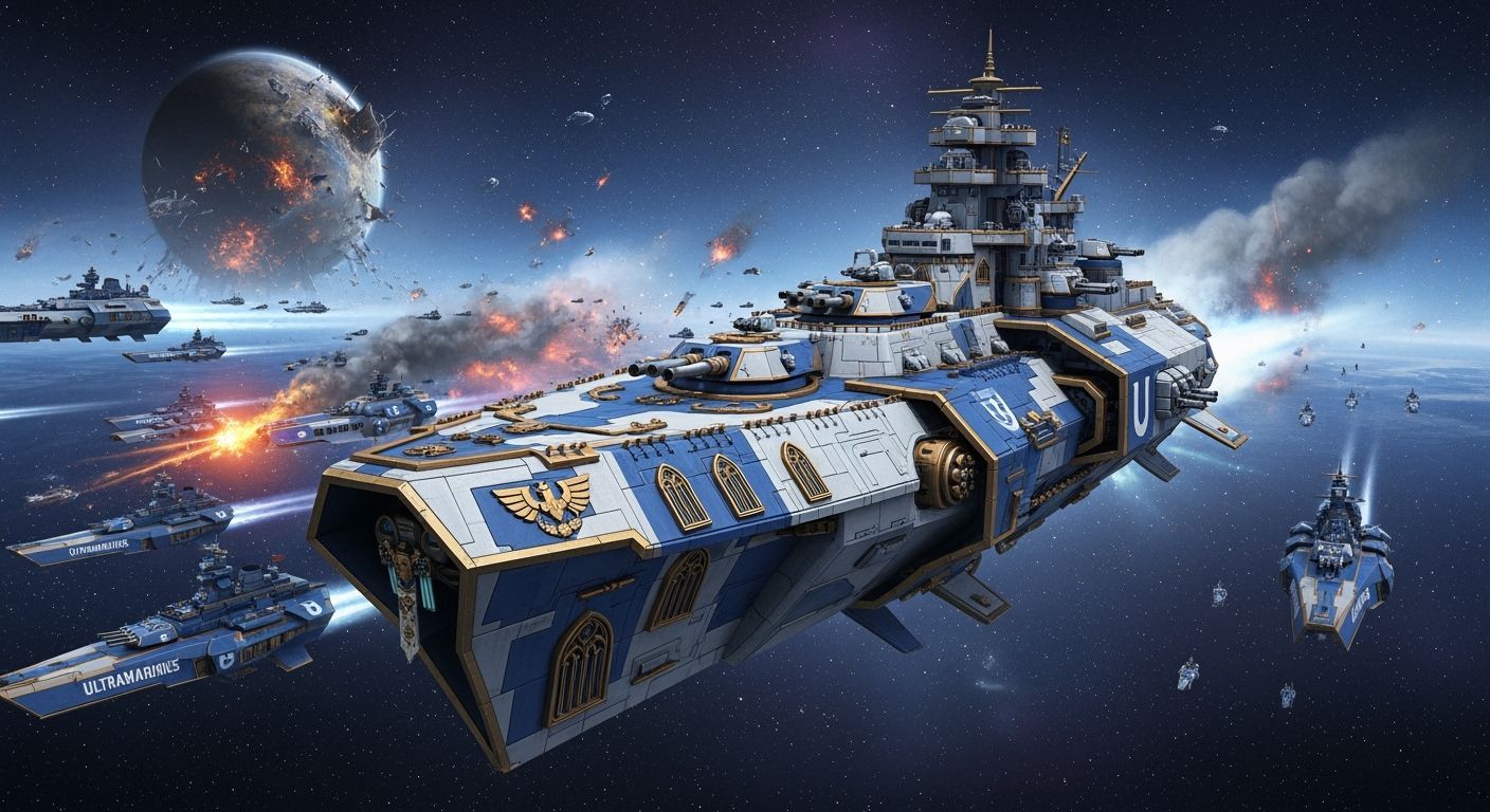 Ultramarines Battle Cruiser Leads Fleet Through Space