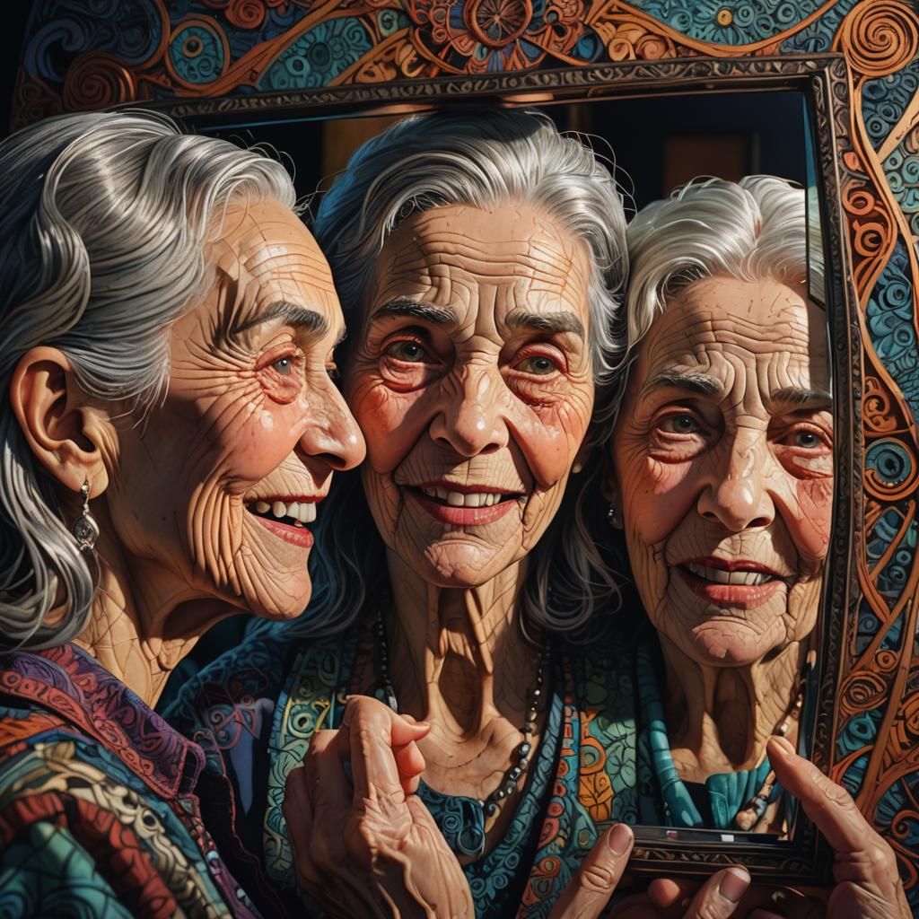 Surreal 3D Portrait: Young Woman and Mirror