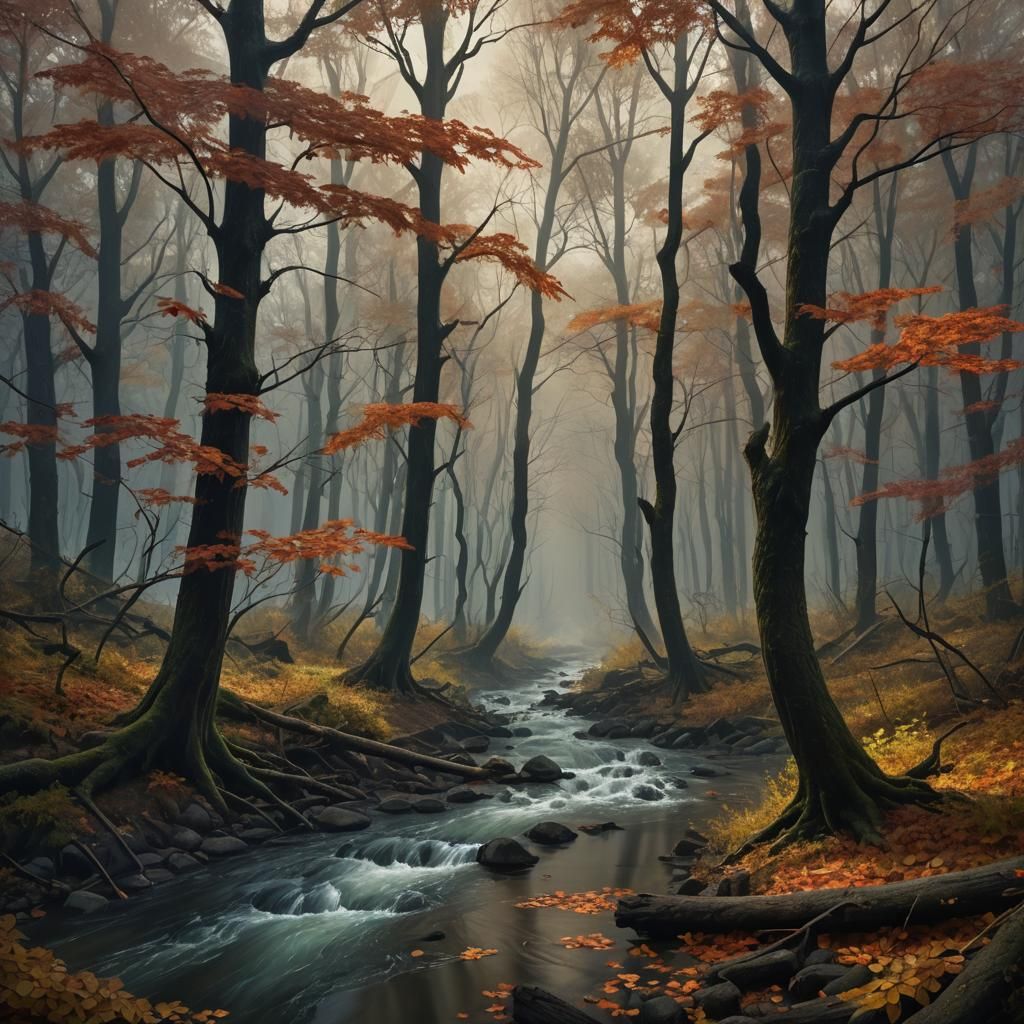 Fantastical Forest River in Detailed Matte Painting