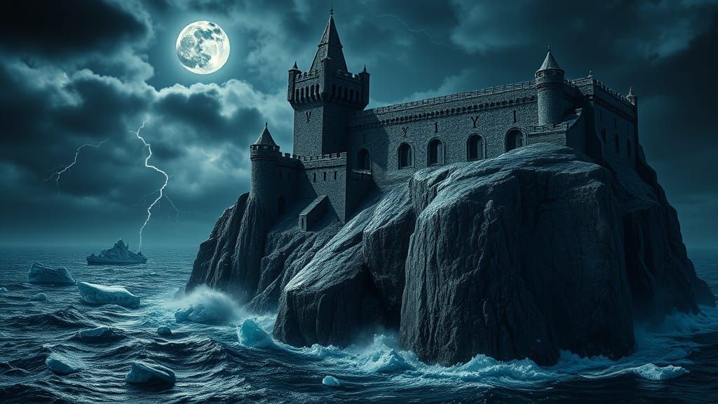 Lovecraftian Castle of Obsidian Stone in Gothic, Hyperrealis...