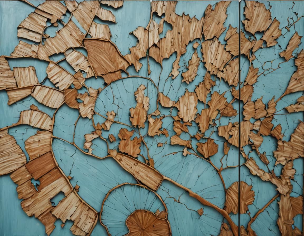 Abstract Triptychs on Blue Wall: Matte Painting