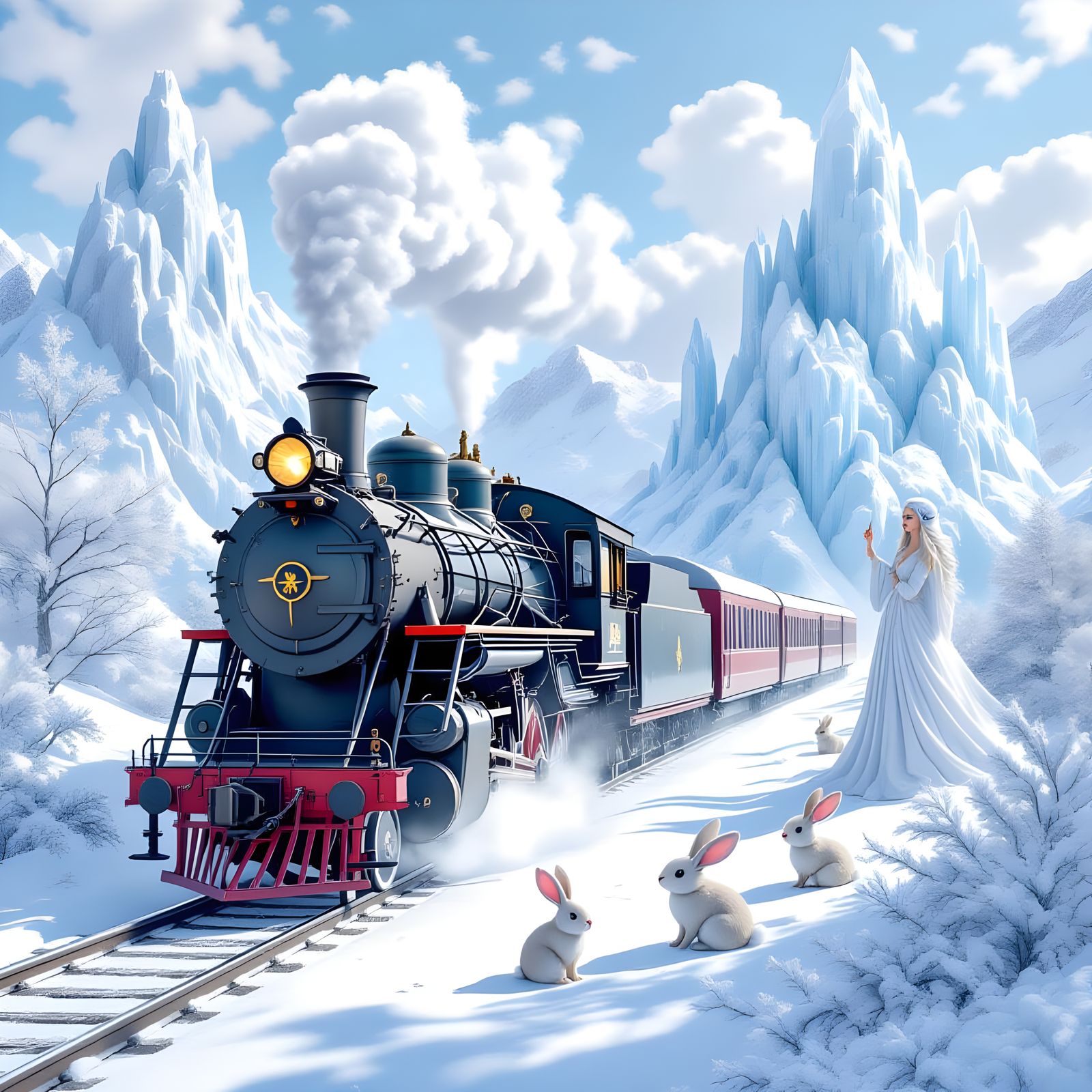 Icy Steam Train Through Nordic Landscape