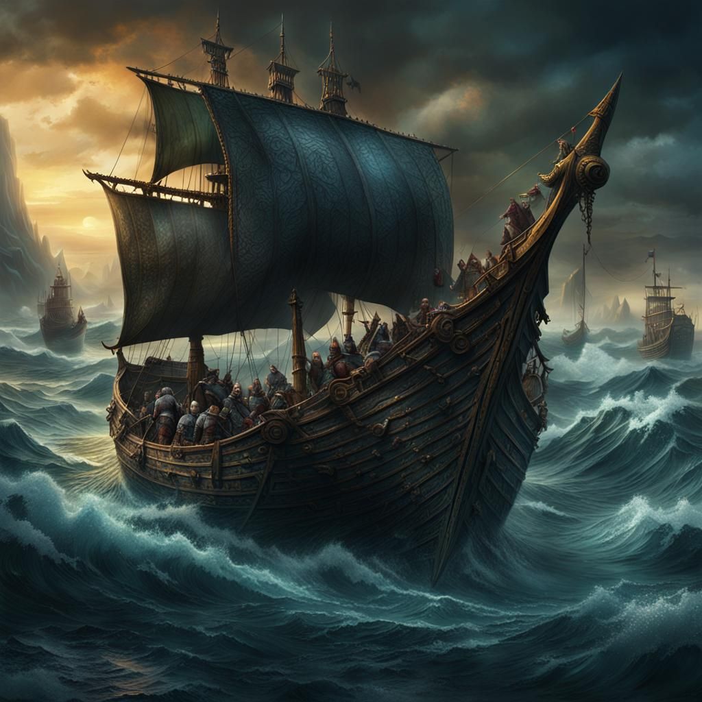 Vikings Sailing the Seas: Detailed Matte Painting