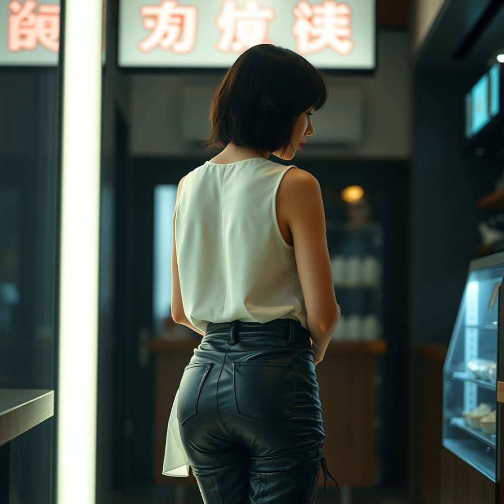 Elegant Korean Woman in Moody Coffee Shop