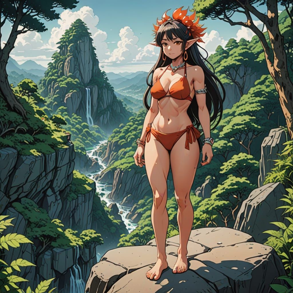 Hyper-Realistic Anime Troll Goddess in Carnelian Bikini