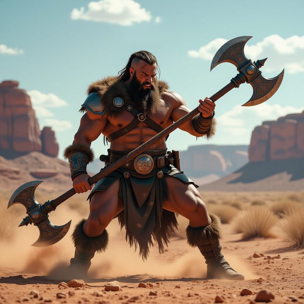 Fearsome Barbarian Warrior in Gritty Cinematic Scene