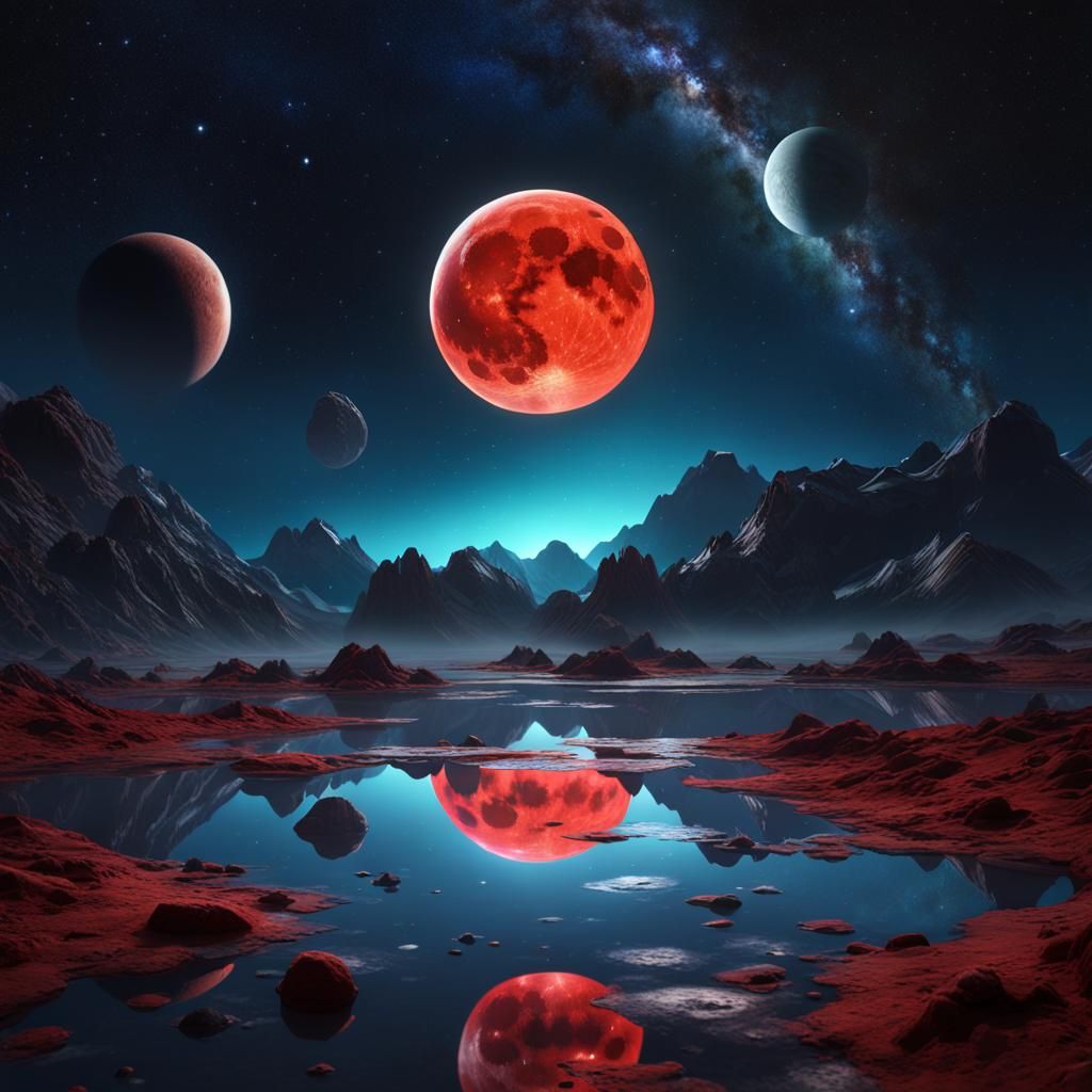 Blood moon mirror water reflection