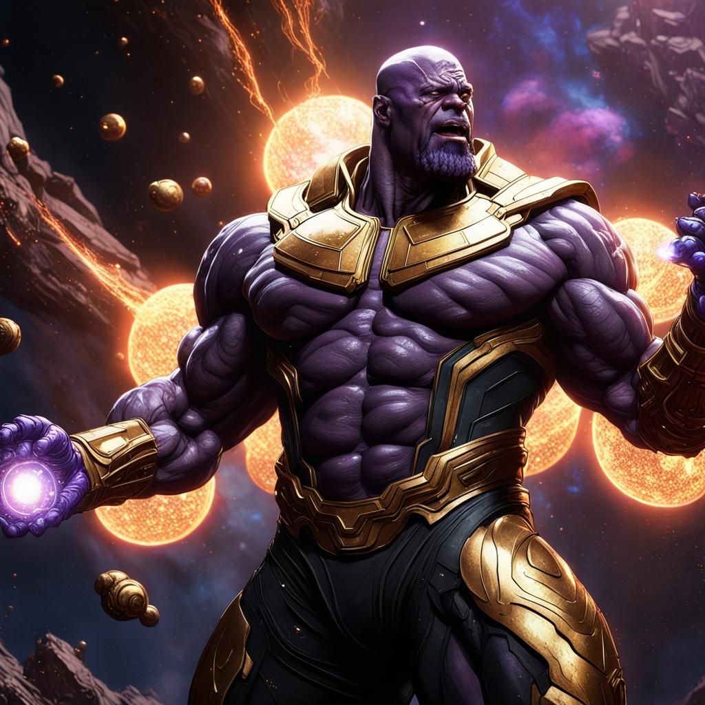 Thanos vs Kratos in Space: Dark Fantasy Art