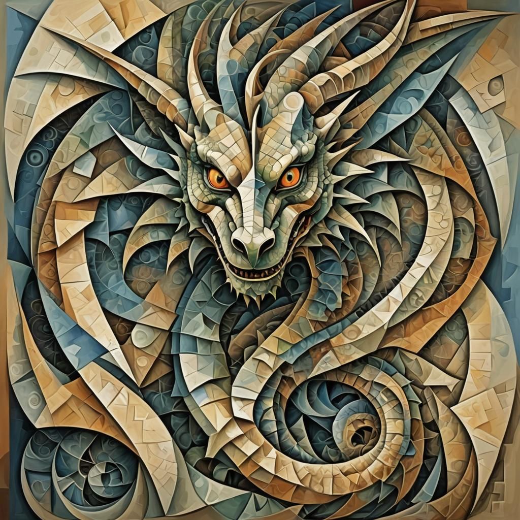 Fractal Dragon in Cubist Style
